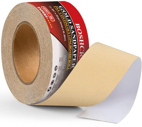 BOSHCRAFT 320 Grit PSA Longboard Sandpaper, 20-Yard Long Continuous Roll 2-3/4 Wide Self-Adhesive Sanding Paper for Auto Body Woodworking Metalworking