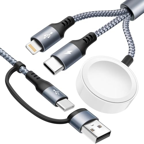 UZAHSK Multi USB A/C Ladekabel,3 in 2 Multi für App-le Watch, für App-le Watch-Ladegerät,Nylon-geflochtenes Magnetisches Kabelloses Ladekabel für iWatch Serie 9/8/7/6/iPhone 17/16/15/14/13/-1.8M