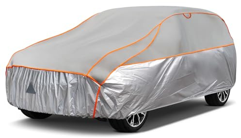 kayme Hagelschutzplane Auto Autoabdeckung Wasserdicht Atmungsaktiv. SUV Hagelschutzgarage, Abdeckplane für Hagel Sonne Regen Schutz, Hagelschutz vollgarage für 4X4 (Bis zu 460cm) Grau