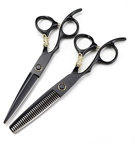 PUFAHAU Professionelle Haarschneideschere, 6 Zoll, professionelle Linkshänder-Schere aus Japan 440c, goldene Tiger-Dekoration, Haarschere zum Schneiden, Haareschneiden, Effiliers(Set)