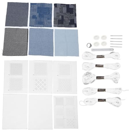 CHEOTIME 6 set DIY Sashiko Coaster Kit, vattenlösligt broderi kit för nybörjare Sashiko tråd, nålar och tyg för Coaster Making Kit för vuxna