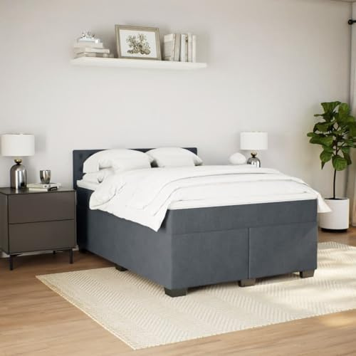 IKAYAA Boxspringbett 140 x 200 cm - Doppelbett mit Matratze, Topper & Kopfteil - Polsterbett mit Lattenrost, Dunkelgrau
