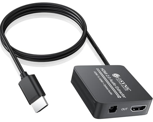 eSynic Estrattore audio HDMI 2.0 4K a 60 Hz, guscio in lega di alluminio, adattatore audio ottico HDMI, cavo Auido ottico, supporto HDR/SDR, formato video a colori per PS5 Soundbar HDTV ecc. (non