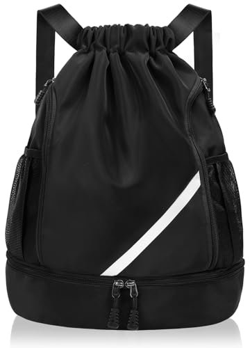 flintronic Mode Sport Rucksäcke, Turnbeutel, Große Kapazität Kordelzug Sporttasche, Turntasche mit Schuhfach & Wasserflaschen-Netztaschen, Gymsack Wasserfest Sporttasche, für Erwachsener Jugend