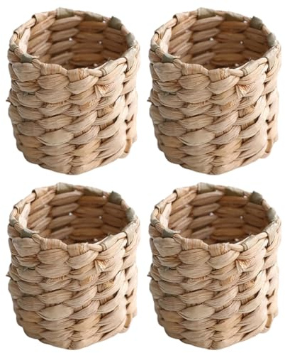 CALFOVERA 4 Stück 1.97 Zoll Geflochtenes Handgefertigtes Burlywood Serviettenring Boho Stil Rustikales Bauernhaus Set Gewebte Serviettenhalter Aus Rohrgeflecht Wasserhyazinthe Rattan Für Geburtstage