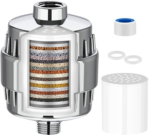 Filtro de Ducha Suavizante de Agua de Ducha Antical De 36 Niveles De Agua Suavizada de Alta Presión Con Vitamina C Elimina El Cloro Y El Fluoruro Alivia La Picazón 1 Filtro de Repuesto (plata)