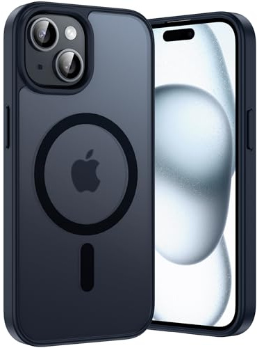 Opkiegrn Funda para iPhone 16e / 15/14 / 13, Compatible with MagSafe, Protección de Grado Militar, Magnética Carcasa Translúcida Mate Trasera Fina Antigolpes, Anti-Arañazos Respaldo, Negro