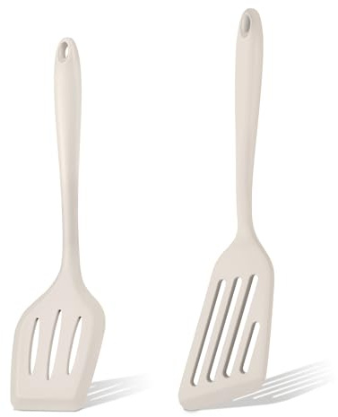 Herogo Pfannenwender Set, 2 Stück Silikon Geschlitzt Wender, Khaki | Hitzebeständig Fischwender Spachtel zum Kochen Flip Fisch Eier Pfannkuchen Pancake, Gesund & Antihaft, Spülmaschinenfest