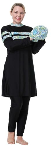 Burkini Damen Muslim Große Größen 3tlg Set Rash Guard Langarm Ganzkörper Schwimmanzug Schwimmkleid + Schwimmhose + Hijab Badeanzug Islamische Schwimmkleidung UV Schutz