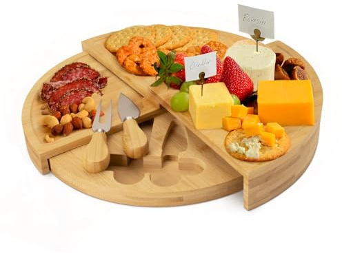 YEENAIV Plateau a Fromage Plateau Bois, Boite a Fromage Plateaux Apero Planche Fromages Rond Pour l’Apéritif Couverts, Plateaux à Fromage en Tournant Rotatif Pivotant Cadeau Crémaillère Idée Cadeau