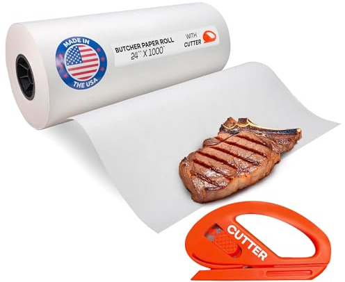 White Butcher Paper 24 x 12000 (1000 feet) with Cutter - USA-Made Natural Butcher Paper Roll for Meat & Fish - Uncoated Food-Grade Material for Smoking, Grilling & Barbecue by IDL Packaging