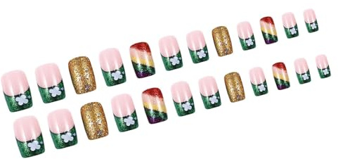 Faux ongles à presser pour la Saint-Patrick, en acrylique avec motifs trèfles - Pour femme - Transparent