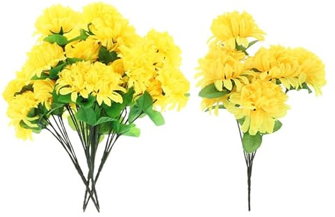 ABOOFAN 5 Pack Artificial Marigold Flower Bouquet – 13.5-Inch Long Stem, Silk & PP Material, Odorless & Lifelike for Day of the Dead, Cemetery Memorials, Funeral Decoration