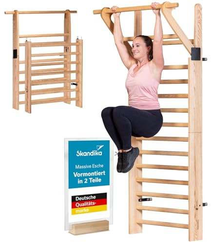 Skandika Vira Espalier en Bois | Espalier Adultes, Made in Germany, frêne Massif, avec/sans Barre de Traction, prémonté/à Monter, Max 130 kg (Espalier Vira prémonté avec Barre de Traction)