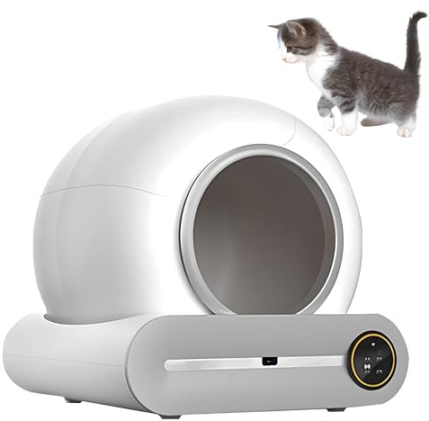 Lettiera Autopulente per Gatti, Lettiera Automatica Intelligente con Funzione Autopulente, Tappetino Deodorante, Toilette Intelligente Controllabile Tramite App per Più Gatti