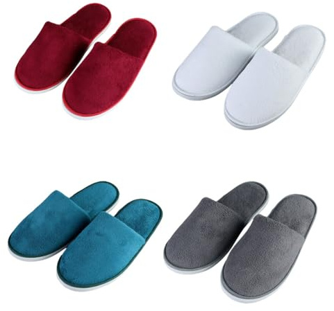 Teceyfeet Juego de zapatillas de casa de invitados, varios pares, pantuflas para invitados, lavables, de alta calidad, pantuflas de fieltro para invierno, 4 colores dedos cerrados, 43 EU