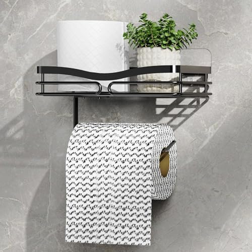 ZUNTO Toilet Roll Holder with Shelf, Wall Mounted Toilet Paper Holder for Bathroom, 2 Installation Methods (Adhesive & Drilling), Easy Install
