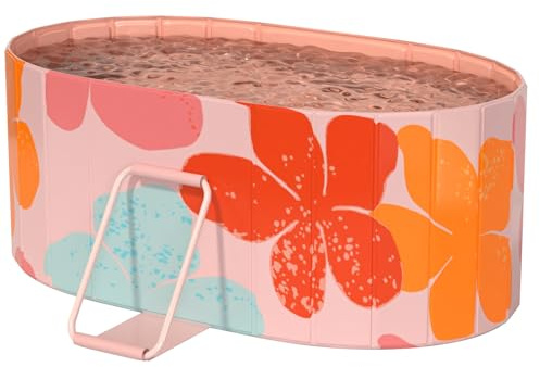 Vinteky Faltbare Badewanne für Erwachsene, 120cm 2in1 Eisbad & Warmwasser, Tragbare Freistehende Familienwanne, Ideal für Heim-SPA, Outdoor & Indoor, Montagefrei (123x52x53cm) (Rosa)