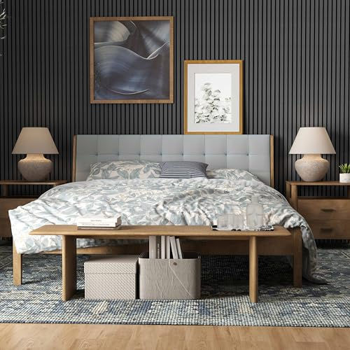 Acezanble Set of 3 Decorative Acoustic Wall Panels MDF Wood with Felt Backing – Decorative Sound Absorbing Wall Cladding Home Interiors & Studios 240x60cm Light Gray Oak