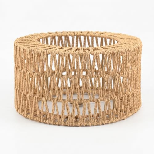 Faux Rattan Drum Lamp Shade, Boho Pendant Cover for Table & Floor Lamps