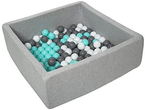 Velinda Bällebad Ballpool Kugelbad Bällchenbad Kinder-Pool mit 150 Bällen/90x90cm (Farbe der Bälle: weiß, grau, türkis)