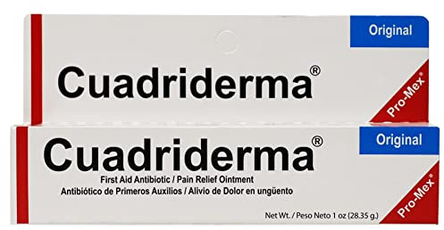 Cuadriderma Original, First Aid Antibiotic, Minor Cuts and Burns Protection Ointment, 1 Oz, Tube.