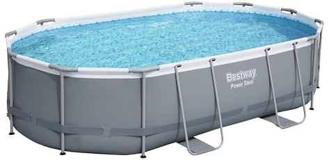 Bestway Power Steel Frame Pool - Piscina Ovalada sin Bomba ni Accesorios, Color Gris