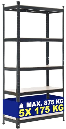 CLP Lagerregal 90X180X40 cm I Böden Bis Je 175 KG Belastbar I Metall-Steckregal, Farbe:schwarz, Größe:90x40x180 cm