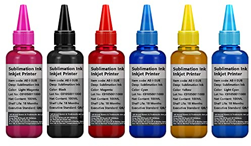 HEMEINY 6 flacons d'encre de Sublimation 100ml Compatible avec Les imprimantes Eps 6 Couleurs T50 T59 P50 T60 1400 1410 1500W R300 RX600 L1800 L800 L805 L810 L850