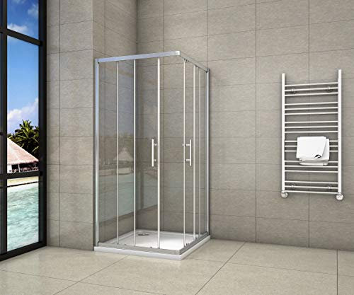 Aica Box Doccia angolare in vetro con doppie ante una fissa ed una mobile, apertura scorrevole, 80x100cm,Altezza:195cm