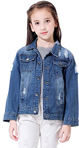 HOLIEBEE Girls Boys Basic Denim Jacket Kids Classic Casual Coats Children Trendy Cozy Soft Ripped Outerwear
