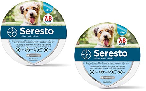 SERESTO Chien – Collier Anti-Puces et Anti-Tiques pour Petits Chiens - Moins de 8KG - 2 Pack