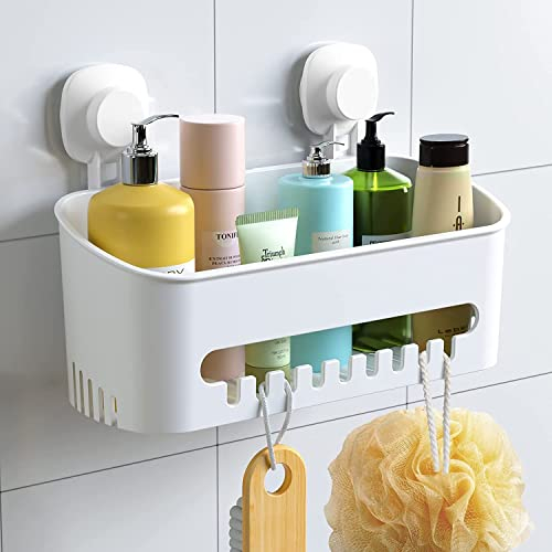 Luxear Suction Shower Caddy Basket Storage Wall Mounted Bathroom kitchen Shelf Holder Easy to Install, No-Drilling Removable Vacuum Plastic Suction Cup Organizer For Shampoo Conditioner and Shower Gel
