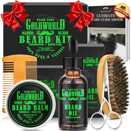 Beard Kit Beard Grooming Kit w/Beard Oil Balm Brush Comb Scissor e-Book Christmas Stocking Stuffers Gifts Ideas for Men Him Dad Boyfriend Husband Mens