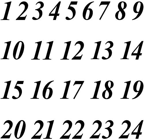 Zahlen von 1 bis 24 mit Ziffern Höhe 2cm Tattoo Aufkleber Deko zum Advent Kalender Besteln (Schwarz)