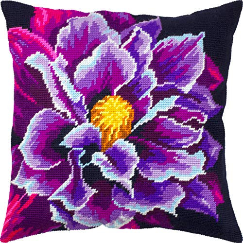 Brvsk Clematis. Needlepoint Kit w/Printed Tapestry Canvas (40 × 40 cm) — Needlepoint Cushion Kit for Creative Home Décor — Needlework Kit for Adult Beginners