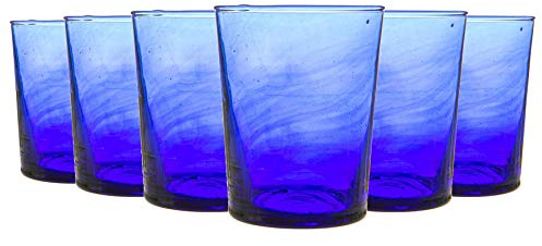 Nicola Spring 6pc Meknes Glass Tumblers - 215ml - Blue Glass - Hand-Blown Moroccan Tumbler Glasses for Juices, Cocktails, Water, Home, Kitchen, Bar, Restaurant, Dining Table, Gift Set