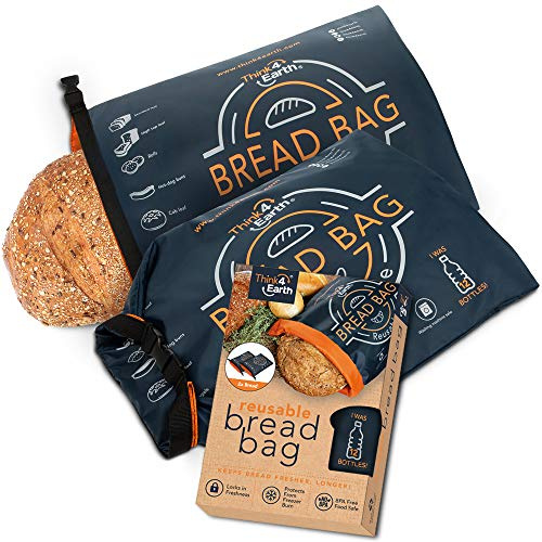 THINK4EARTH® Premium Blue Reusable Bread Bags for Homemade Bread – Durable & Washable(2 Pack)