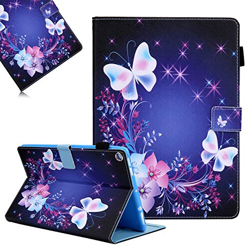 LCHDA Hülle für Amazon Fire HD 10 Tablet (9. Generation 2019 & 7. Gen 2017), Gemalt PU Ledertasche Leicht Smart Cover Klapp Ständer Magnetisch Schutzhülle mit Auto Schlaf/Wachen - Bunte Schmetterling