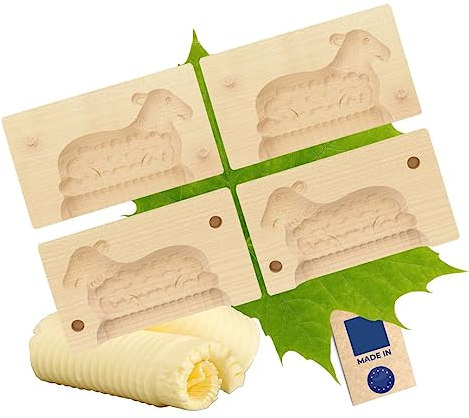 HOFMEISTER® Lot de 2 moules à beurre pliants en forme d'agneau 14 cm Fabriqué à la main en Allemagne Moule à beurre pour décorer et décorer, modèle hygiénique en bois d'érable local