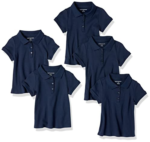 Amazon Essentials Polo da Ragazza a Maniche Corte in Tessuto Interlock, Confezione da 5, Blu Navy, M