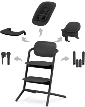 CYBEX Gold LEMO Hochstuhl 4in1-Set, Mitwachsend, 0 - 99 Jahre, Ab Geburt, Inkl. Bouncer Nest, Baby-Set, Snack Tray, Neugeboreneneinlage und Adapter-Set, Buchenholz/Aluminium/Kunststoff, Stunning Black