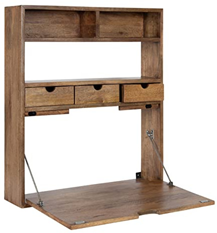 Kate and Laurel Georgie Rustic Wood Floating Desk, 26 x 6 x 30, Natural Wood, Bohemian Computer Desk for Home Office with Folding Design