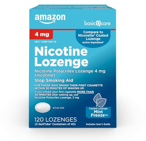 Amazon Basic Care Coated Ice Mint Nicotine Polacrilex Lozenges, 4 mg, Stop Smoking Aid, 120 Count