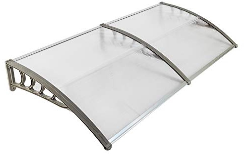 Outvita Window Awning Door Canopy 77x35.4, Polycarbonate Cover Front Door Outdoor Patio Awning Canopy UV Rain Snow Sunlight Protection Hollow Sheet, Clear Board & Grey Bracket