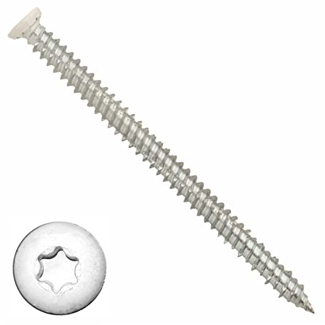 WHITE HEAD Concrete Door Frame Fixing Screw 7.5 x 60mm (Pack of 100) Flat Countersunk BZP Zinc Torx 7.5mm Use Without Plug for Brick Hollow Block Natural Stone Window Frame Door