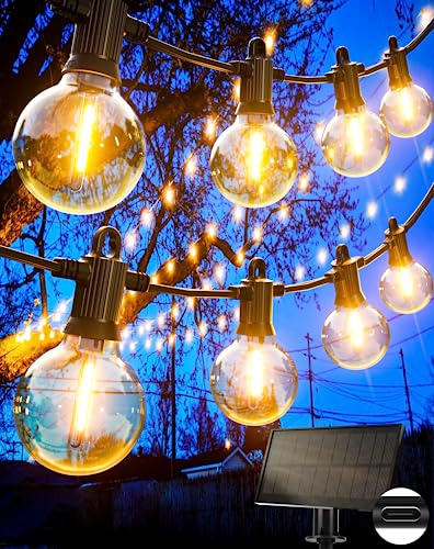 Zuske 15M Guirlande Solaire Extérieur, 25+2 LED Ampoules Guirlande Lumineuse Extérieure, 5 Modes, IP65 Guirlande Guinguette Solaire pour Patio, Jardin, Partie, Anniversaire, Mariage - Blanc Chaud