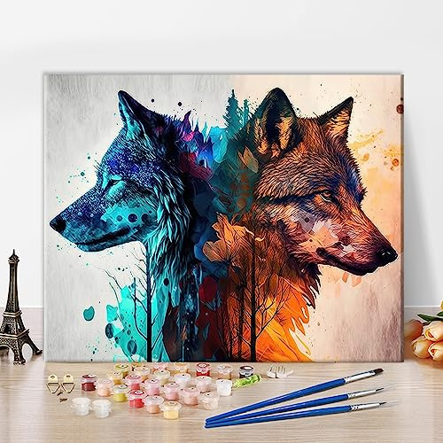 TISHIRON Pintura por números Lobo DIY Pintura por Números para Adultos Niños Animales Kits de Pintura por Números sobre Lienzo con Pinceles para Decoración de Pared Hogar 40 x 50 cm (sin marco)