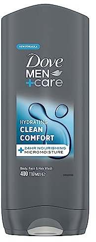Dove, Doccia Dove Men+Care Clean Comfort, Bagnoschiuma Uomo 3 in 1 Idratante Corpo, Viso e Capelli, con Tecnologia MicroMoisture, Dona 24 Ore di Idratazione, 400 ml