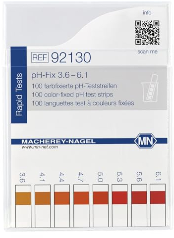 Macherey & Nagel ML-6712 Farbfixiert Nicht blutend pH-Teststreifen, pH-Fix 3.6-6.1, 85mm Länge x 5.5mm Breite, 100 Stück